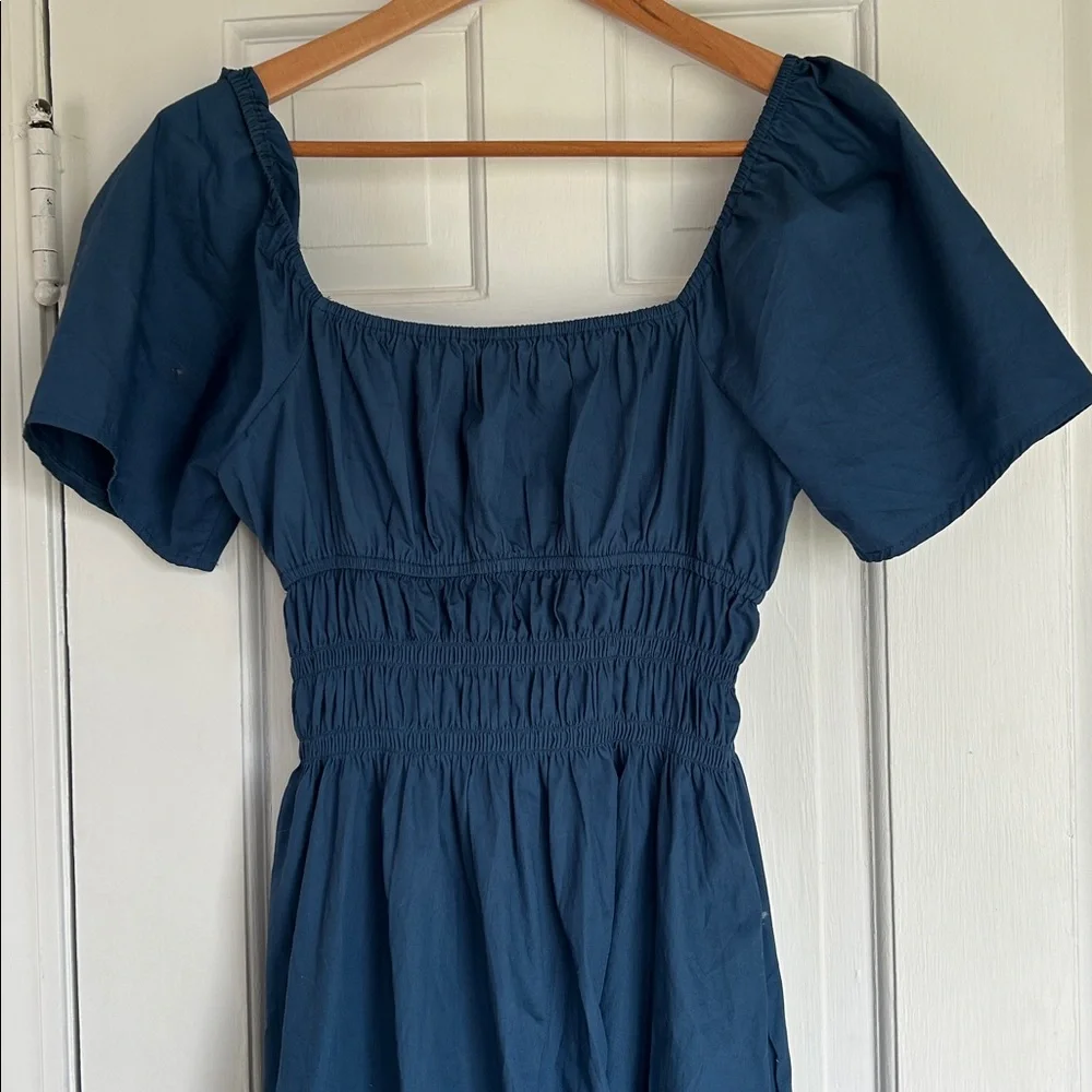 Ciao Lucia Blue Midi Dress with Puff Sleeves